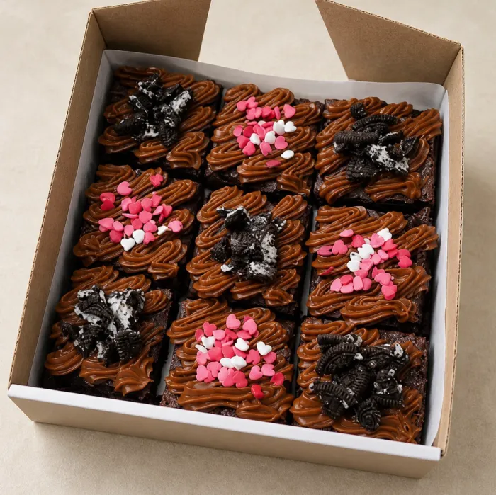 Caja de 9 brownies clásicos con topping 
