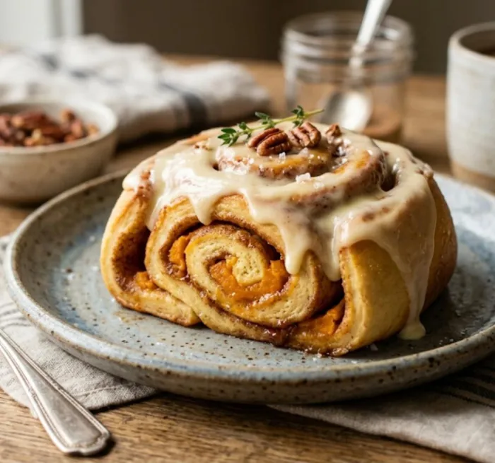 Rollo de canela relleno de camote  