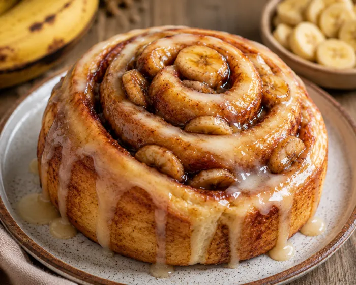 Rollo de canela relleno de plátano 
