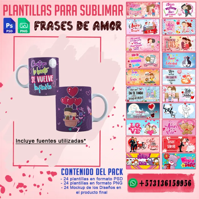 PACK DE PLANTILLAS PARA SUBLIMAR – FRASES DE💕 💕A