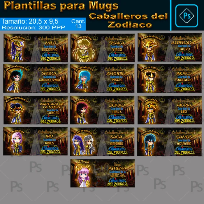 Plantillas para Mugs Caballeros del Zodiaco