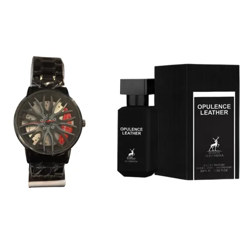 Reloj Llanta roja acero + Perfume Opulence Leather
