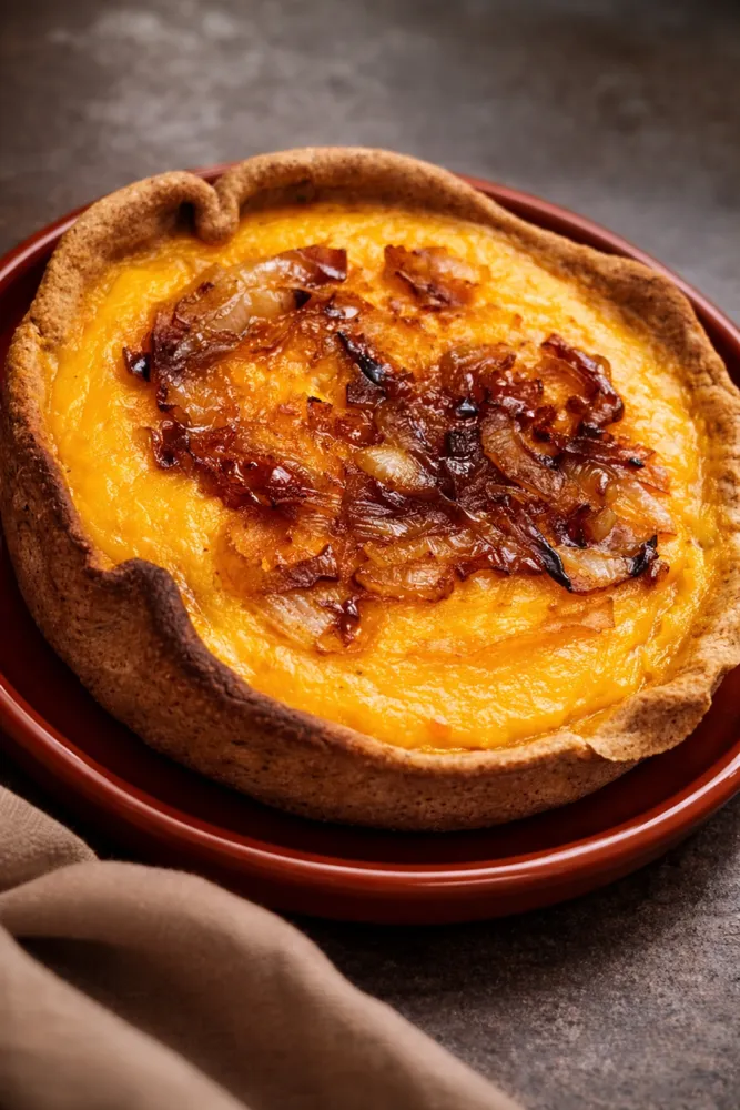 Tarta integral de calabaza y cebolla caramelizada