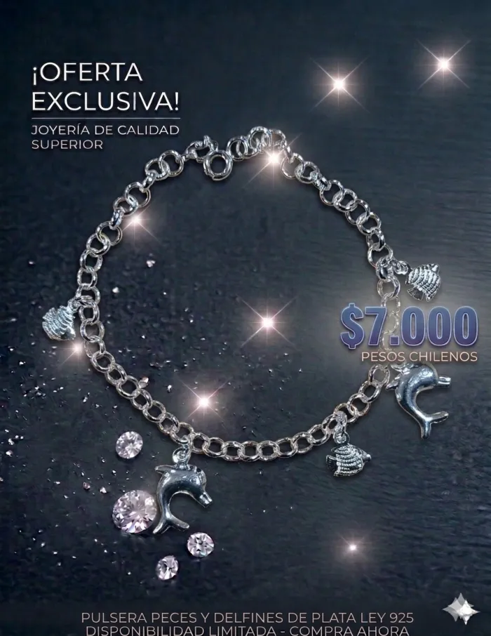 Pulsera pecez y delfines plata 925