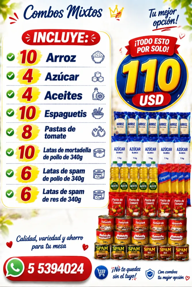 Combo Mixto de enlatados 110 USD.