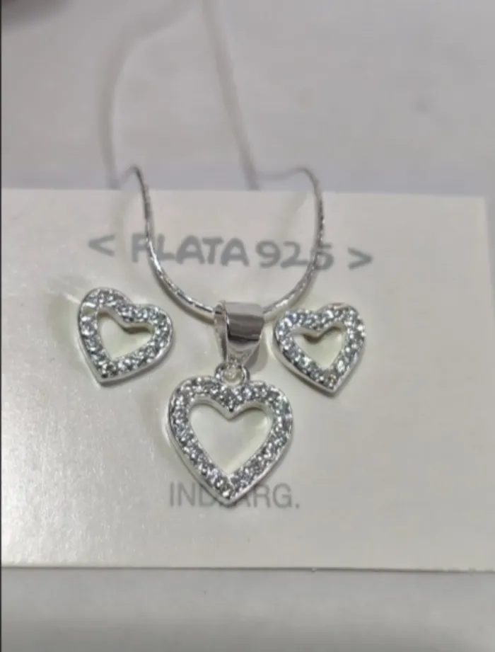 Cadena con Dije y Aros Corazón en Plata 925
