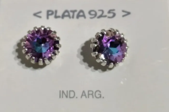 Aros de Plata 925 con Piedra Morada