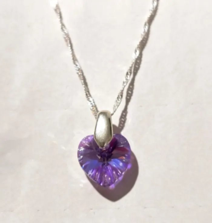 Collar de Plata Corazón de Cristal Morado