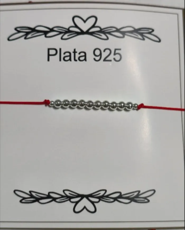 Pulsera de Plata 925 con Bolitas Hilo Rojo