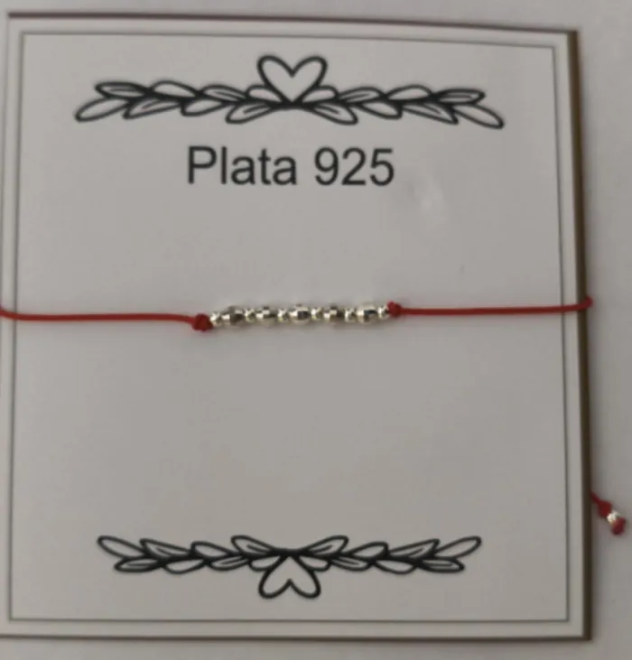Pulsera de Plata cuadradas y redondas con Hilo Rojo