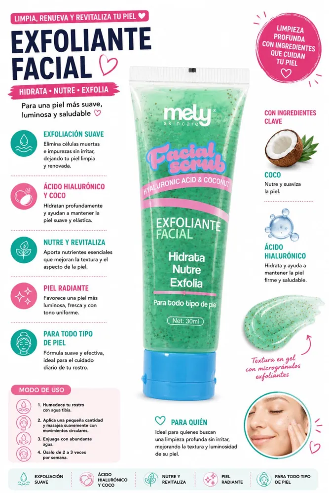 Exfoliante para la cara Mely 30ml 2