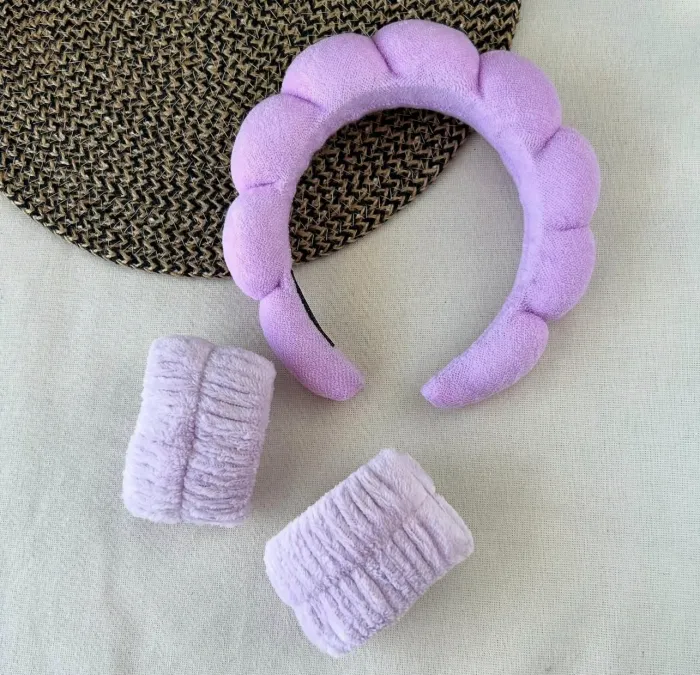 Vincha de skincare + muñequeras tei 