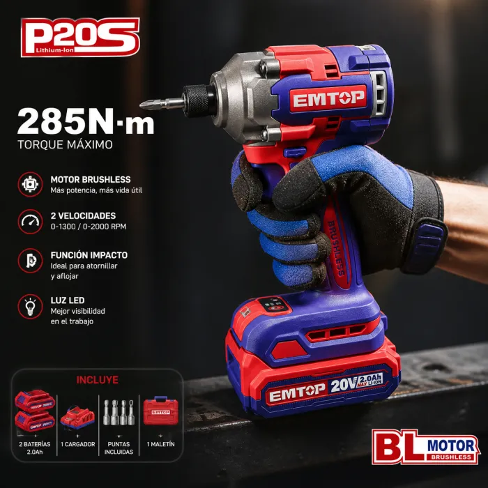 Atornillador Impacto 285Nm 20V BL Kit Completo