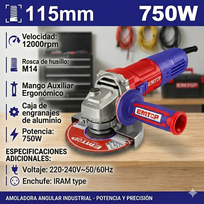 Amoladora Angular 115Mm 750W 12000Rpm Emtop 2