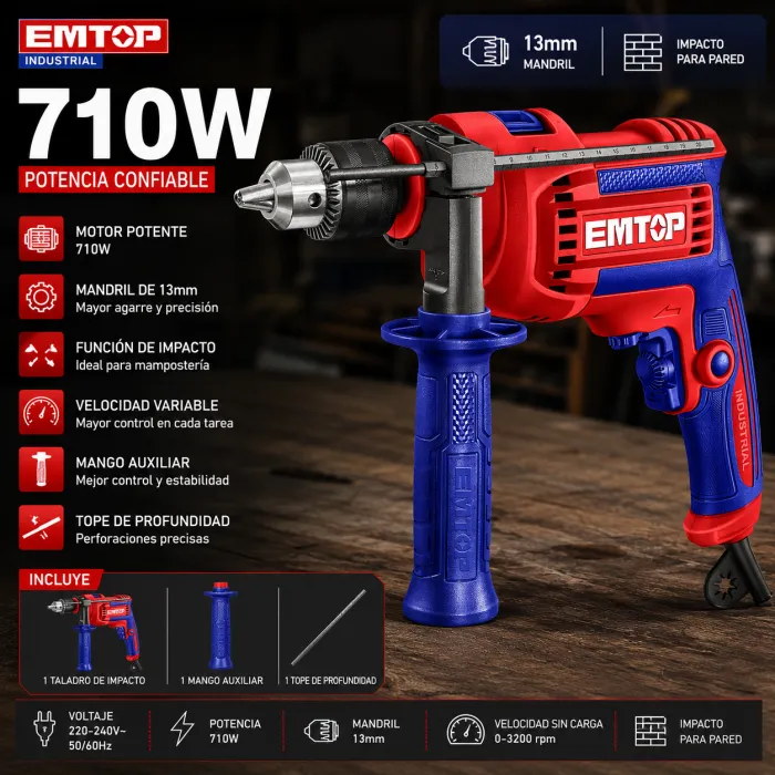 Taladro de impacto 710W 13mm 220V EMTOP EMDL0716