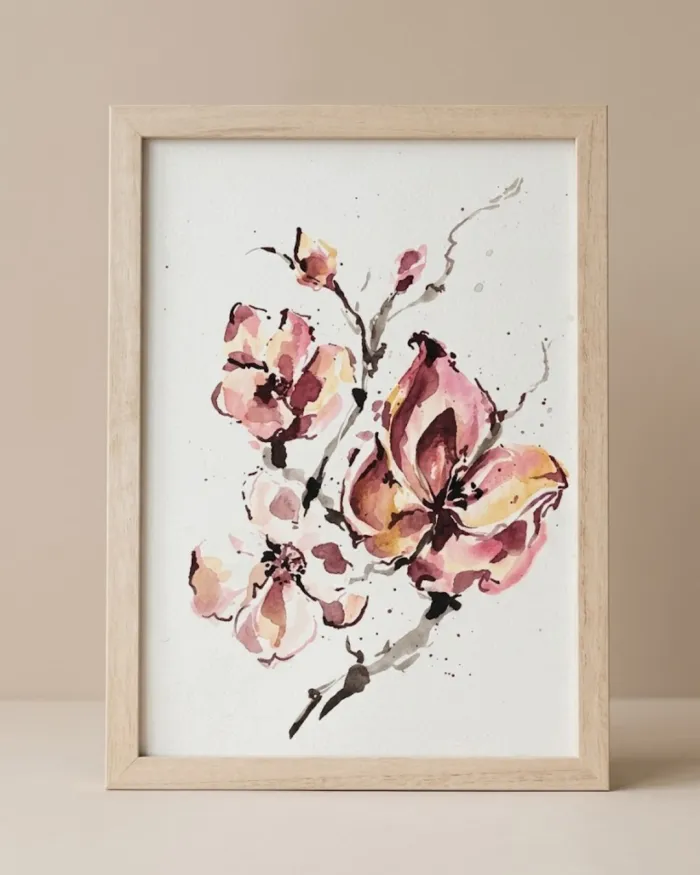 Acuarela Botánica Enmarcada: Magnolias