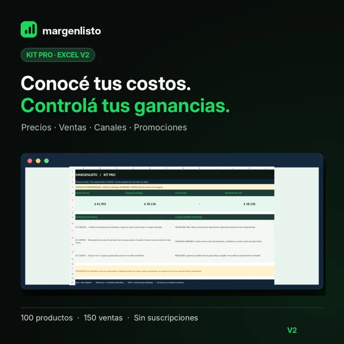 MargenListo Kit Pro  - Excel de costos y ventas