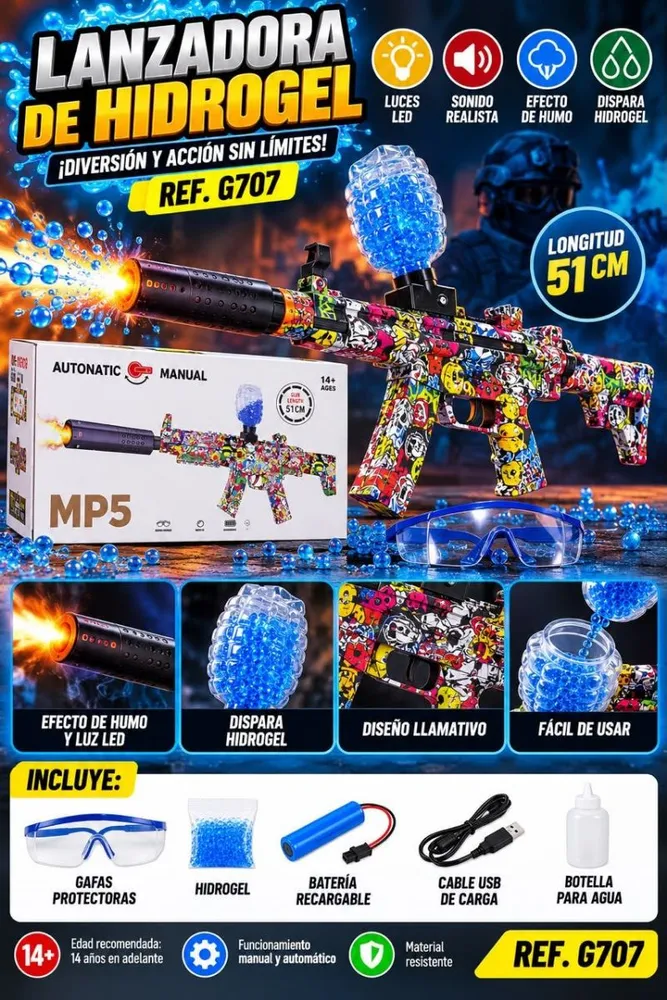Lanzadora de Hidrogel MP5 - Diversión sin Límites