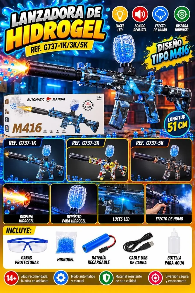 Lanzadora de Hidrogel M416 - Ref. G737-1K/3K/5K