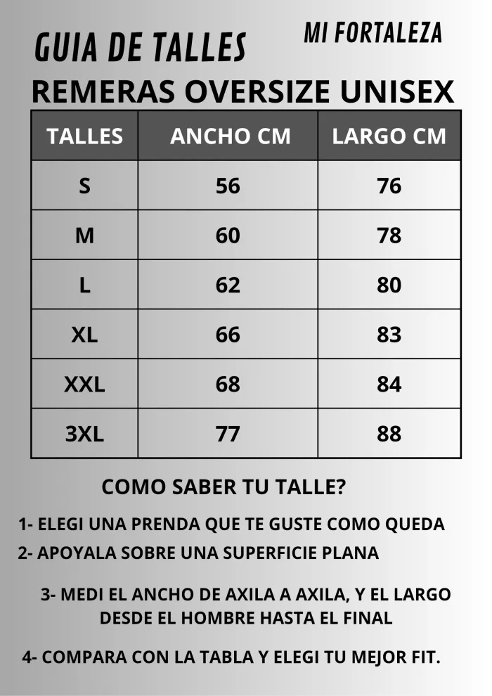 Tabla de Talles Remeras Crop Top y Oversize 2