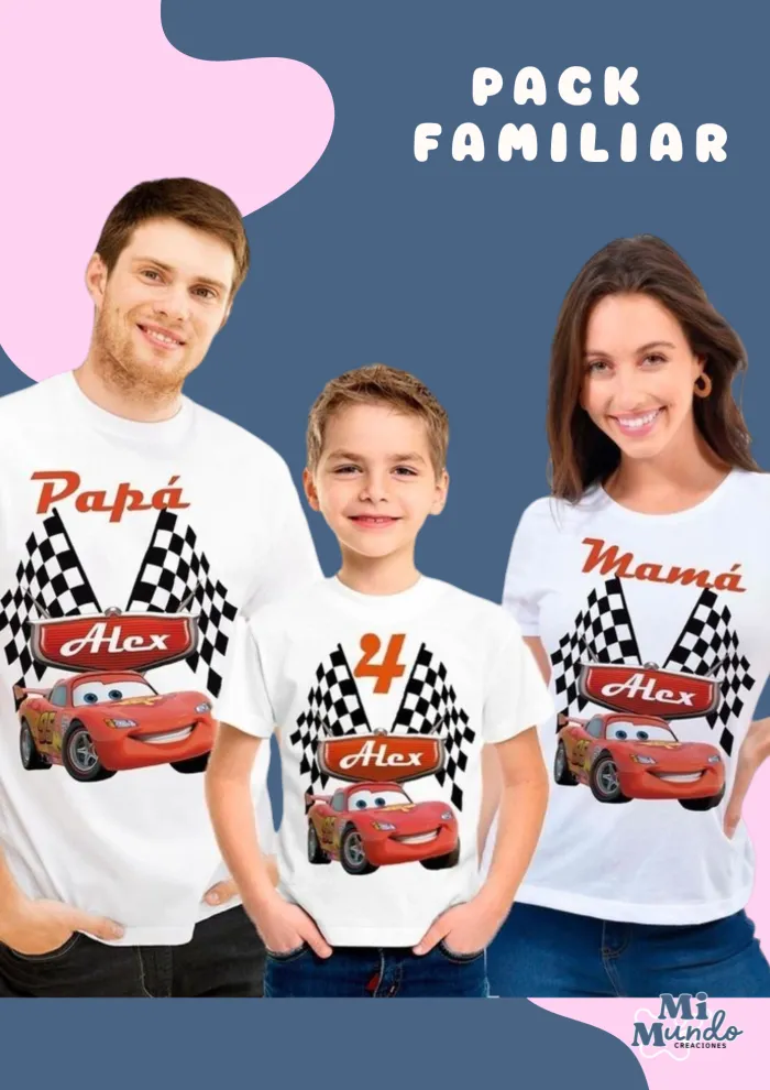 Pack familiar remeras. 2 adultos 1 niño.