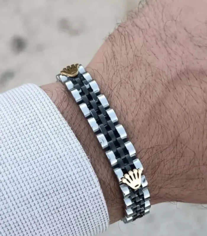 Pulsera Rolex plata y negro