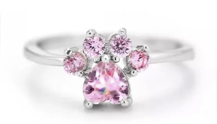 Anillo plateado patita huellita animal 2