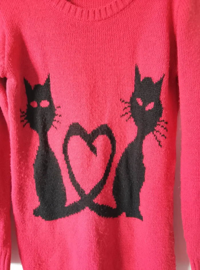 Sweater Rojo Bordado Gatos (Talle M) 2