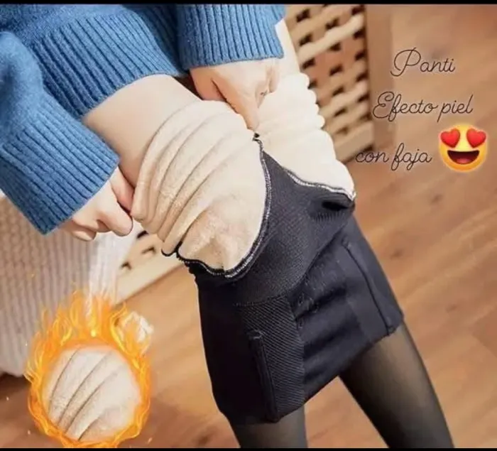 Calza abrigada efecto piel con faja