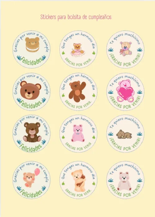 Stikers para bolsitas de cumpleaños.
