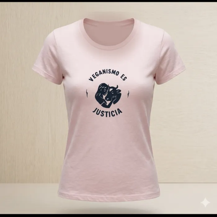 Remera veganismo es justicia  y vegan Rosa 2