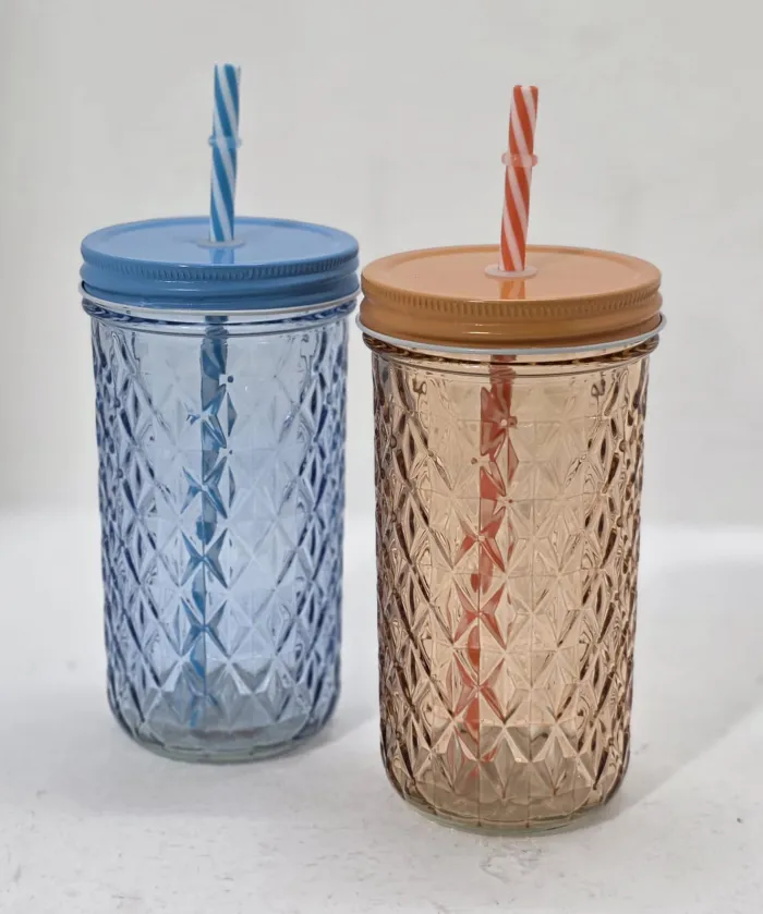 VASO DE VIDRIO CON TAPA Y SORBETE