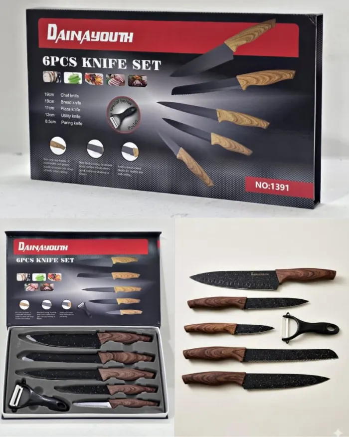 SET DE CUCHILLOS + PELA PAPAS 6PCS
