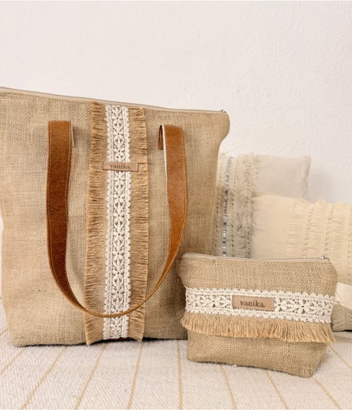 Bolso boho de rafia forrado