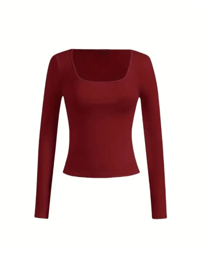 SHEIN Polo manga larga con cuello cuadrado