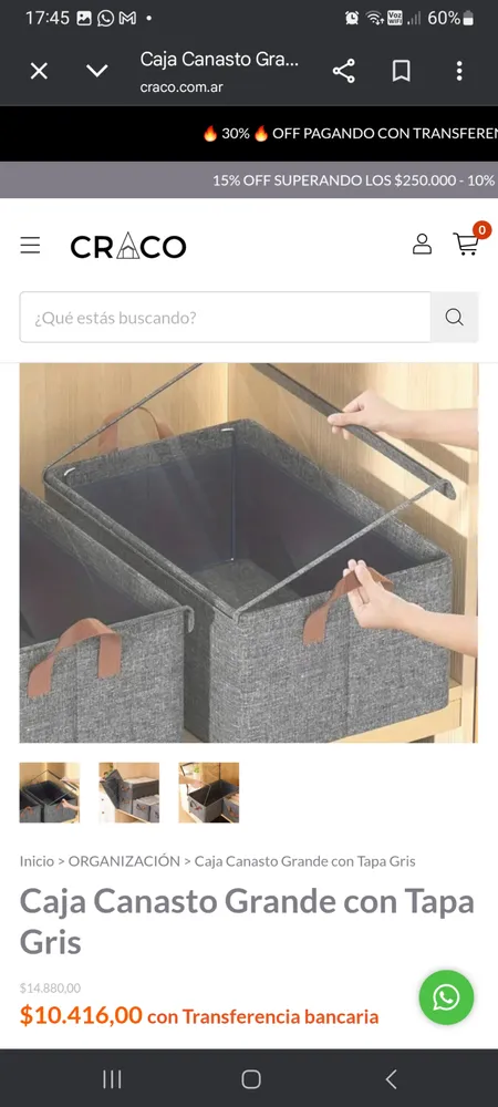 Caja Canasto Grande con Tapa Gris
