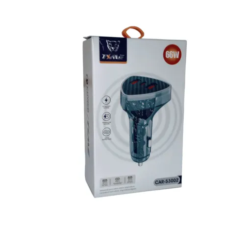 ADAPTADOR AUTO TIPO C + 2 USB TRANSPARENTE 66W CAR