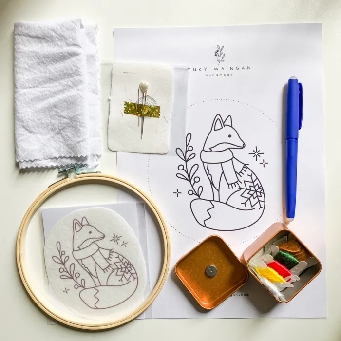 Kit Bordado Navidad Bastidor 15cm Hidrosoluble 