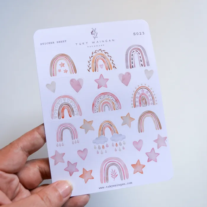 Hoja De 25 Stickers Arcoiris Boho Bullet Bujo, Scrapbook S023 2
