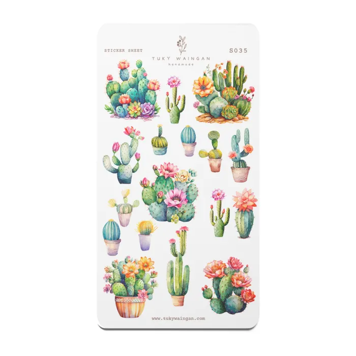 Hoja 17 Stickers Suculentas Cactus Bullet S035