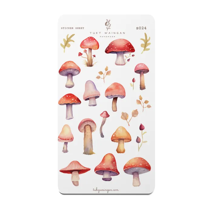 Hoja De 20 Stickers Mushrooms Vintage Bullet Bujo, S024