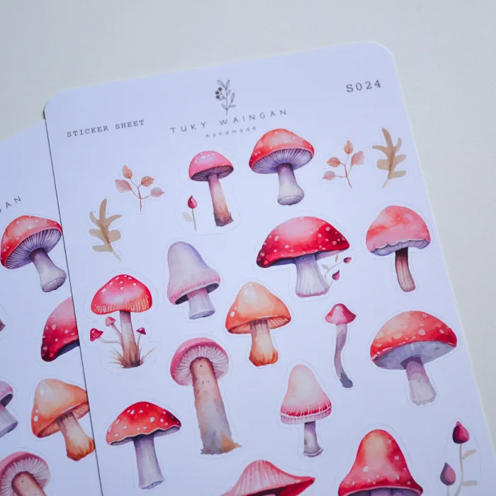 Hoja De 20 Stickers Mushrooms Vintage Bullet Bujo, S024 2