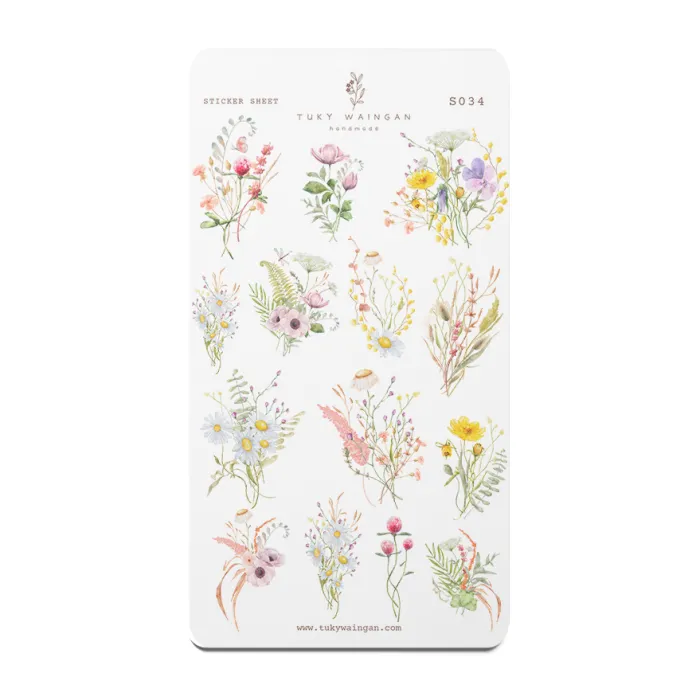 Hoja De 14 Stickers Botánicos Romantic Bullet Bujo S034