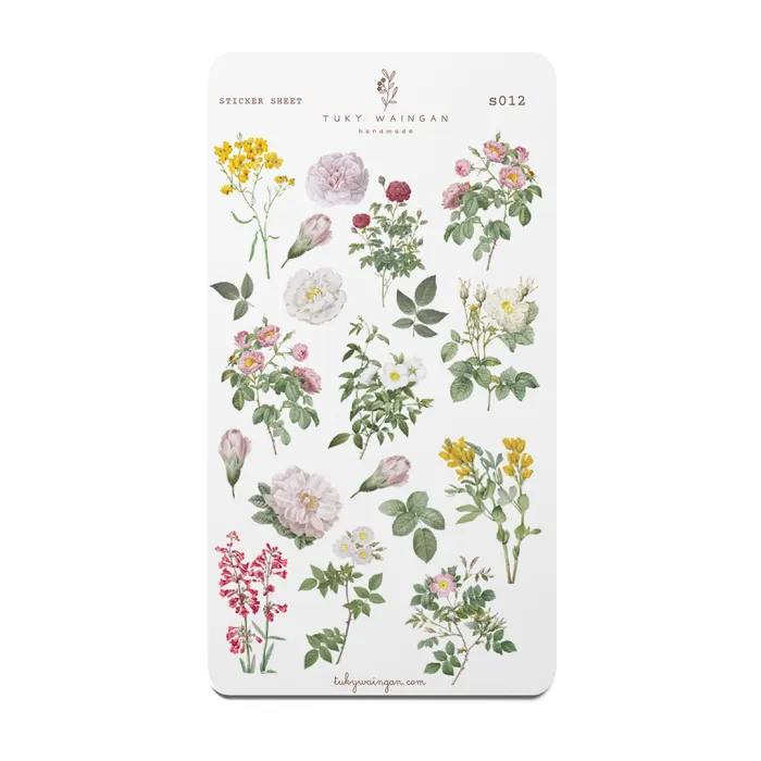 Hoja De 16 Stickers Botánicos Vintage Bullet Bujo, S012