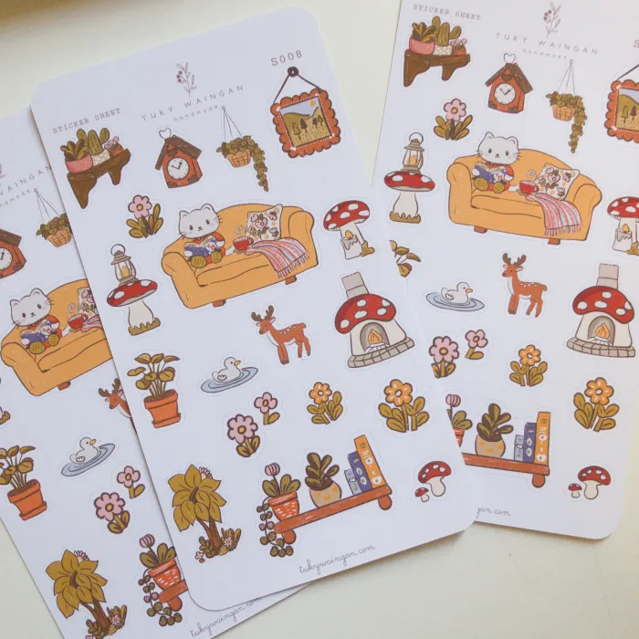 Hoja De 18 Stickers Ilustrado Kawaii Bullet Bujo, S008