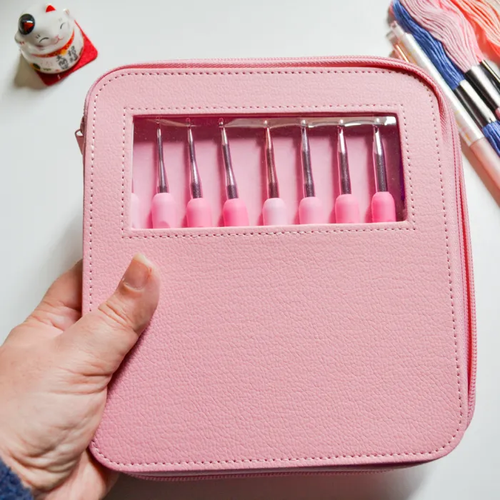 Set 8 Agujas Crochet 2.5-6 Mm Cartuchera Rosa Y Co