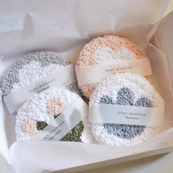 Set X4 Posavasos Punch Needle Floral Bordado AT014