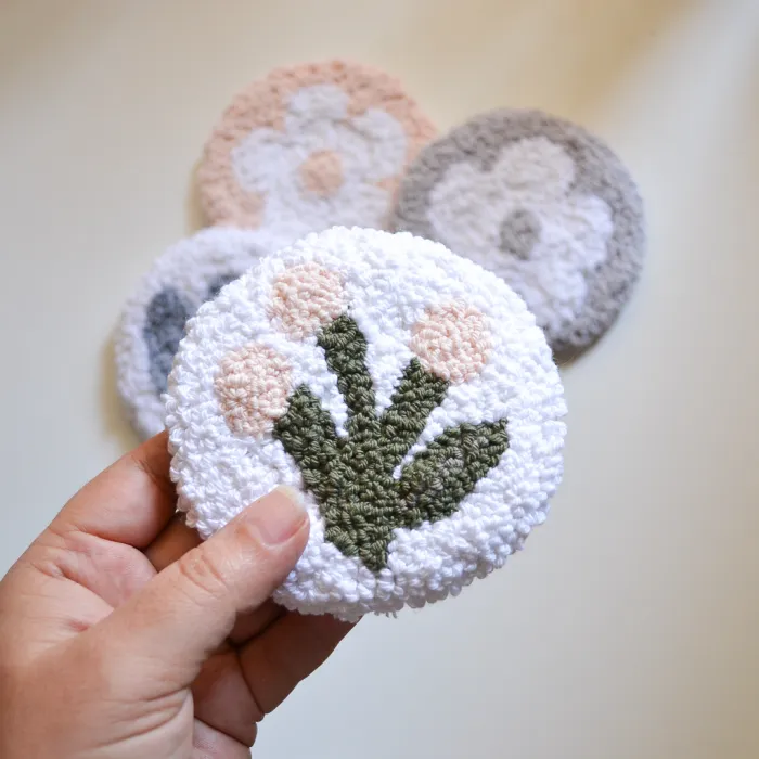 Set X4 Posavasos Punch Needle Floral Bordado AT014 2