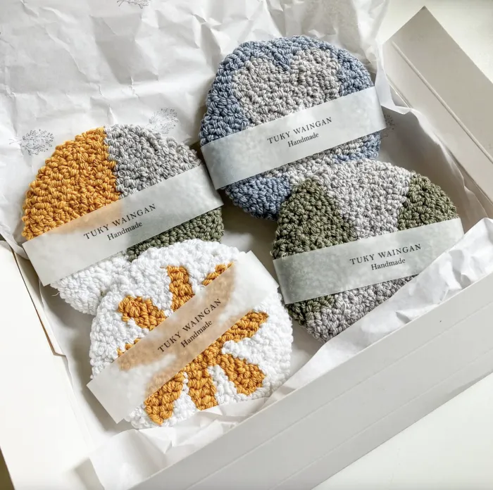 Set X4 Posavasos Punch Needle Geométrico Bordado AT015