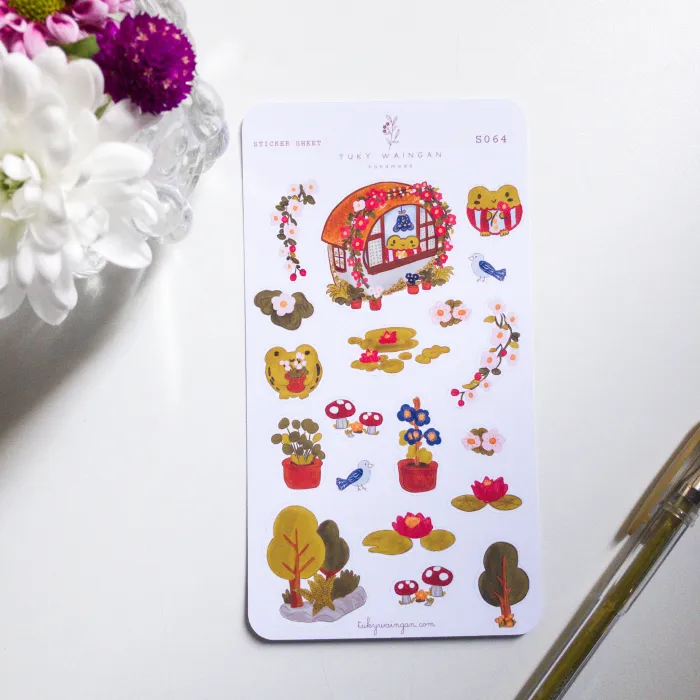 Plancha Stickers Sapito Verde Casita 19 Pzas 2